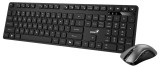 KIT wireless GENIUS, tastatura wireless 104 taste (slim) + mouse wireless 1200dpi, 3 butoane, 11 taste functii multimedia, silent, AI key, black, &quot;KM-