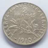 Franța 2 francs / franci 1910 argint