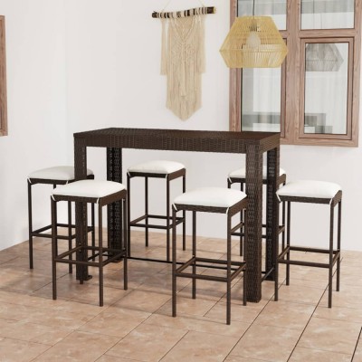 Set mobilier bar de grădină cu perne, 7 piese, maro, poliratan foto