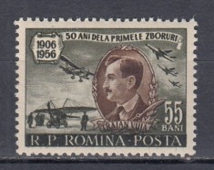 ROMANIA 1956 LP 411 - 50 DE ANI DE LA PRIMUL ZBOR AL LUI TRAIAN VUIA MNH