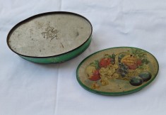 HESS Cutie veche din tabla litografiata pt bomboane, dulciuri -Brasov anii 1930