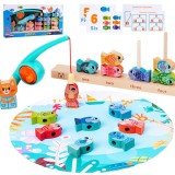 Jucarie Magnetica Pescuit Joc Educativ Lemn Dexteritate Invatare Numere +3 Ani