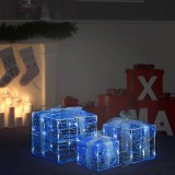 Cutii Cadou Craciun Decorative vidaXL, 3 buc, Alb Rece, Acril, LED, 8 Moduri Iluminare, Interior/Exterior