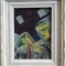 Tablou abstract, 1987, tempera pe carton subtire, semnat indescifrabil, 33x28