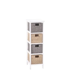 Comoda lemn alb poliester maro gri 26 x 32 x 81 cm
