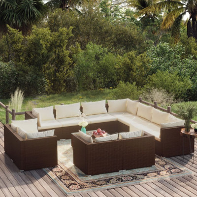 vidaXL Set mobilier de grădină cu perne, 12 piese, maro, poliratan foto