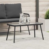 vidaXL Masă de cafea Negru 90 x 45 x 43 cm Ratan Poli, sticlă
