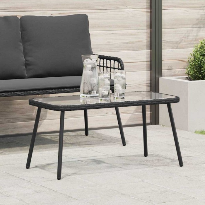 vidaXL Masă de cafea Negru 90 x 45 x 43 cm Poliratan și sticlă 4108267