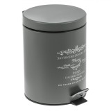 Coș de Gunoi Metalic, 5L, Antracit, Imprimeu Alb, Baie, Cu Pedală, Oem