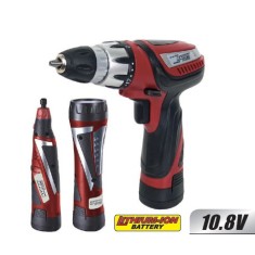 Set masina pentru gaurire si insurubare cu baterie 10.8V LI ION + Lanterna + Minipolizor drept Raider Power Tools