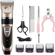 Set HOPE R&reg;, de ingrijire animale de companie, cu masina profesionala de tuns, foarfeca, pieptene, clips unghii si lama de pilit