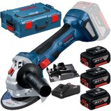 Bosch GWS 180-LI + GBA + GAL 18V-40 + L-BOXX - Polizor unghiular 125 mm + Set 3 acumulatori si incarcator Li-Ion 18 V 5 Ah + Insertie + Valiza special