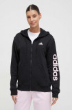 Cumpara ieftin Adidas hanorac de bumbac femei, culoarea negru, cu glugă, cu imprimeu IS2072