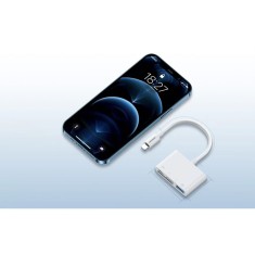 Adaptor Joyroom cu cititor de carduri SD/TF, USB OTG/USB type C - Lightning, 120x51x11 cm, Alb