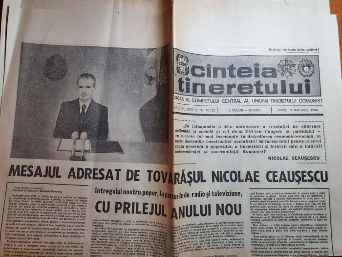 scanteia tineretului 3 ianuarie 1984-mesajul lui ceausescu pt popor de anul nou