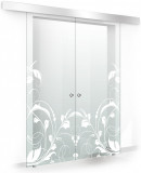 Usa culisanta Boss &reg; Duo model La Vie alb, 95+95x215 cm, sticla Gri securizata, glisanta in ambele directii, Modern Glass Art