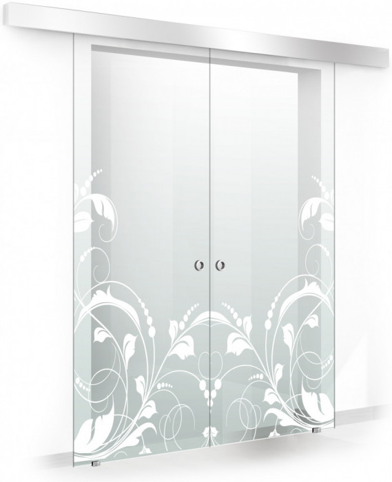 Usa culisanta Boss &reg; Duo model La Vie alb, 95+95x215 cm, sticla Gri securizata, glisanta in ambele directii