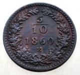 F.268 AUSTRIA 5/10 KREUZER 1860 E RARA, Europa, Cupru (arama)
