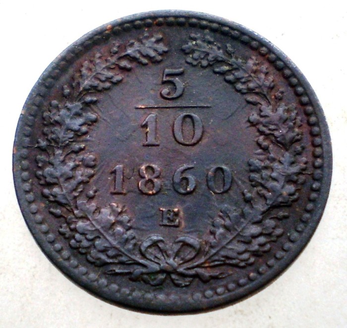 F.268 AUSTRIA 5/10 KREUZER 1860 E RARA