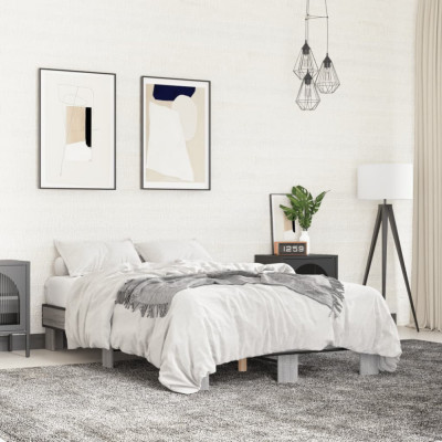 vidaXL Cadru de pat, gri sonoma, 140x200 cm, lemn prelucrat și metal foto