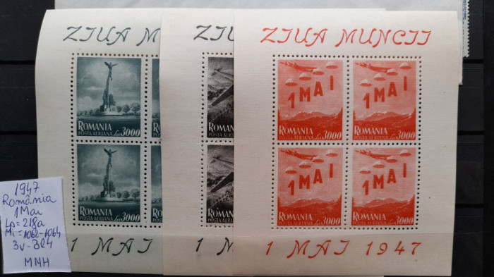 1947-Romania-1 Mai-Lp218a-Bl4-guma orig.-MNH