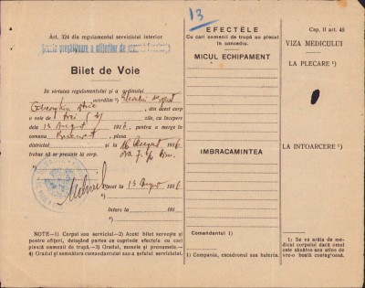 HST A672 Bilet de voie 1916 Școala pregătitoare a ofițerilor rezervă Constanța foto