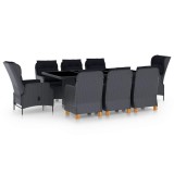 Cumpara ieftin Set mobilier exterior cu perne, 9 piese, gri inchis, poliratan