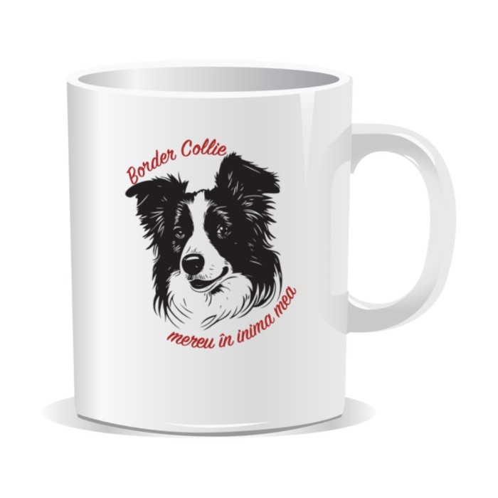 Cana personalizata cu mesaje pentru iubitorii de caini, Border Collie mereu in inima mea