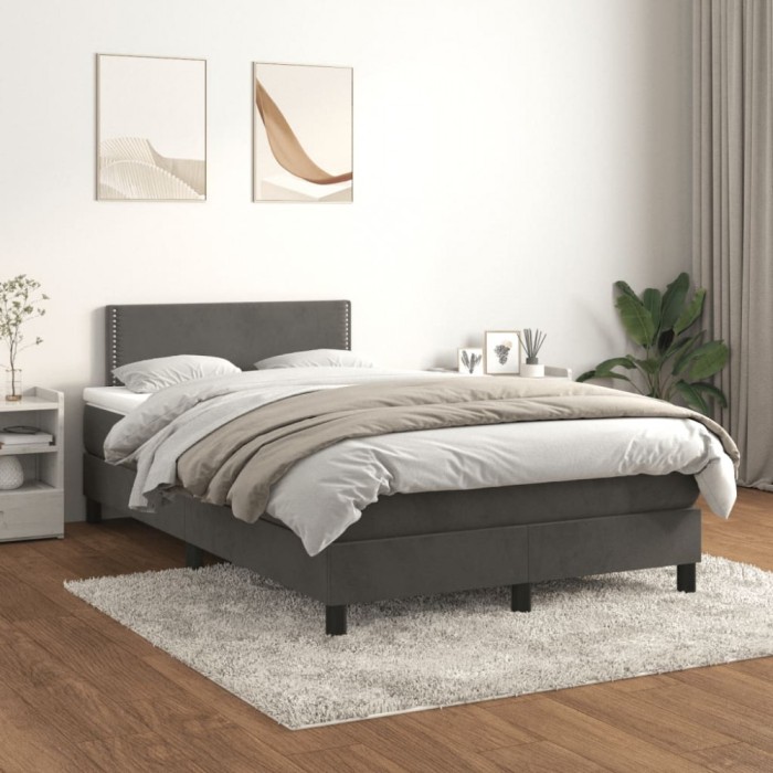 vidaXL Pat box spring cu saltea, gri &icirc;nchis, 120x200 cm, catifea 3141234