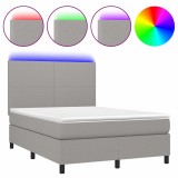 Cumpara ieftin Pat cu arcuri, saltea si LED, gri deschis, 140x200 cm, textil