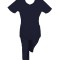 Costum Medical Pe Stil cu Elastan, cu fermoar, Bluemarin, Model Ana - L, 4XL