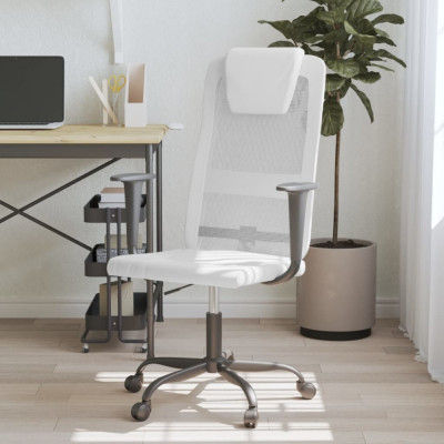 vidaXL Scaun birou reglabil &amp;icirc;n &amp;icirc;nălțime, alb, piele artificială/plasă foto