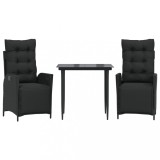 Set mobilier de gradina cu perne, 3 piese, negru, poliratan