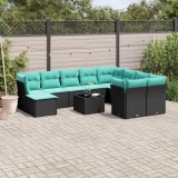 Cumpara ieftin Set canapele de grădină cu perne, 11 piese, negru, poliratan
