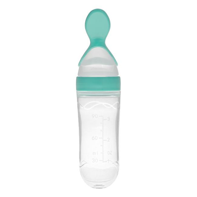 Lingura din Silicon Verde Menta cu Rezervor pentru Bebelusi 90ml