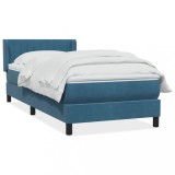 Cumpara ieftin Pat box spring cu saltea, albastru &icirc;nchis, 90x220 cm, catifea