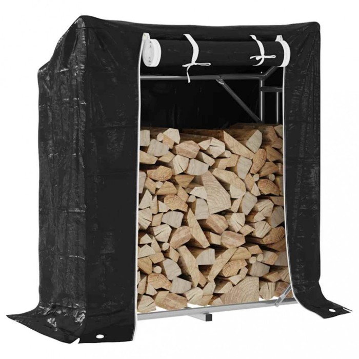 vidaxL Raft pentru lemn de foc cu capac de ploaie otel galvanizat 4104936