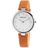 Ceas dama, Kenneth Cole, cadran alb, curea piele maro deschis