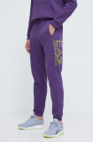 Cumpara ieftin EA7 Emporio Armani pantaloni de trening din bumbac culoarea violet, cu imprimeu