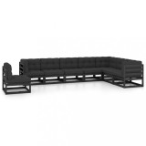 Cumpara ieftin Set mobilier grădină cu perne, 8 piese, negru, lemn masiv pin