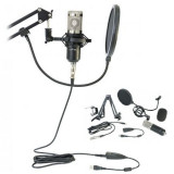 Microfon electret cu condensator pentru streaming/podcast, 5 V, 3 mA, USB, Negru, General