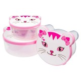 Set 4 Caserole in forma de pisicuta din plastic, 147x135x62cm, 750ml, 500ml, 300ml si 200ml, roz, ConceptSeller