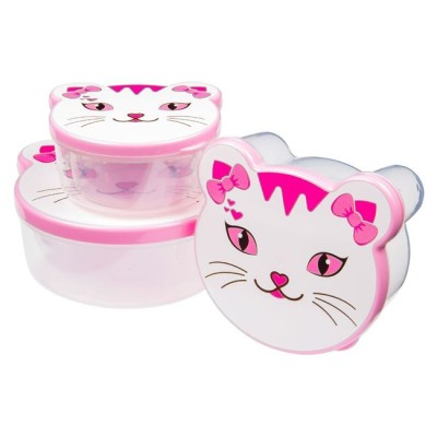 Set 4 Caserole in forma de pisicuta din plastic, 147x135x62cm, 750ml, 500ml, 300ml si 200ml, roz, ConceptSeller foto