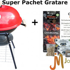 Pachet Starter afumare + Gratar gradina, grill rotund, cu roti, capac, 40x72 cm, Globus