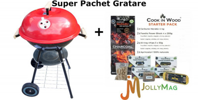 Pachet Starter afumare + Gratar gradina, grill rotund, cu roti, capac, 40x72 cm, Globus foto