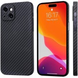 Husa Carbon pentru Apple Iphone 13 , Slim, AntiSoc, Fibra de Carbon, Protectie Camera, Negru