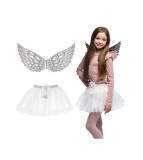 Set costum &icirc;ngeras argintiu (aripi și fustă de balet), marime universala