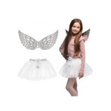 Set costum &icirc;ngeras argintiu (aripi și fustă de balet), marime universala