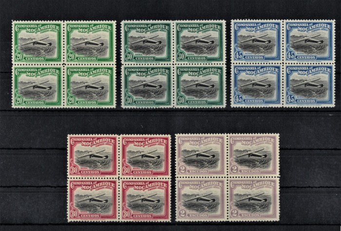 MOZAMBIC 1935 - Avioane, posta aeriana/ serie nestampilata in blocuri