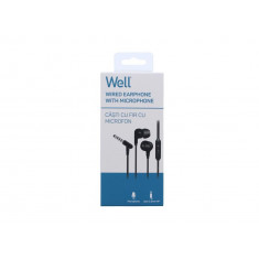 Casti In-Ear cu fir Well, microfon, jack 3.5mm, EP301, negru